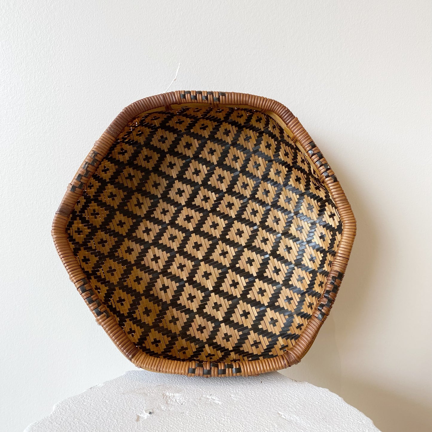 Vintage Woven Wicker Basket, Black Diamond