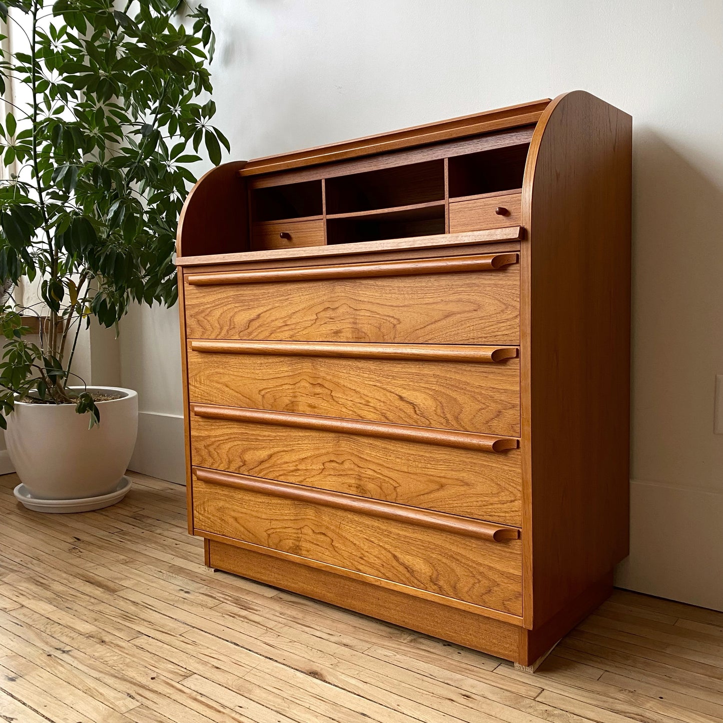 Vintage Teak Roll-top Secretary Desk