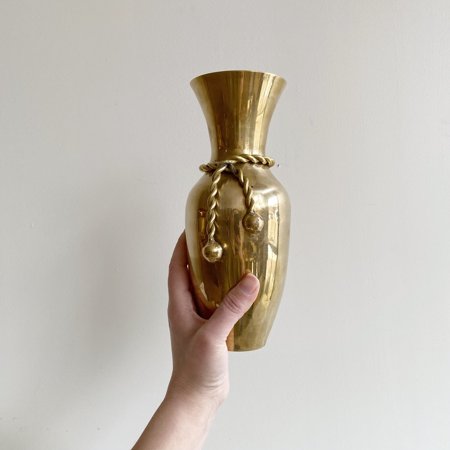 Vintage Solid Brass Vase with Tie, 9.5"