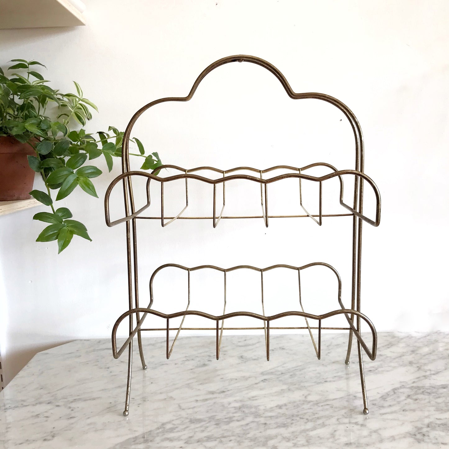 Large Vintage Gold Wire Magazine Rack