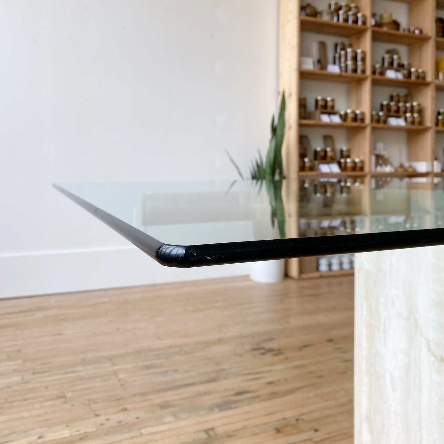 Vintage Italian Travertine + Glass Dining Table