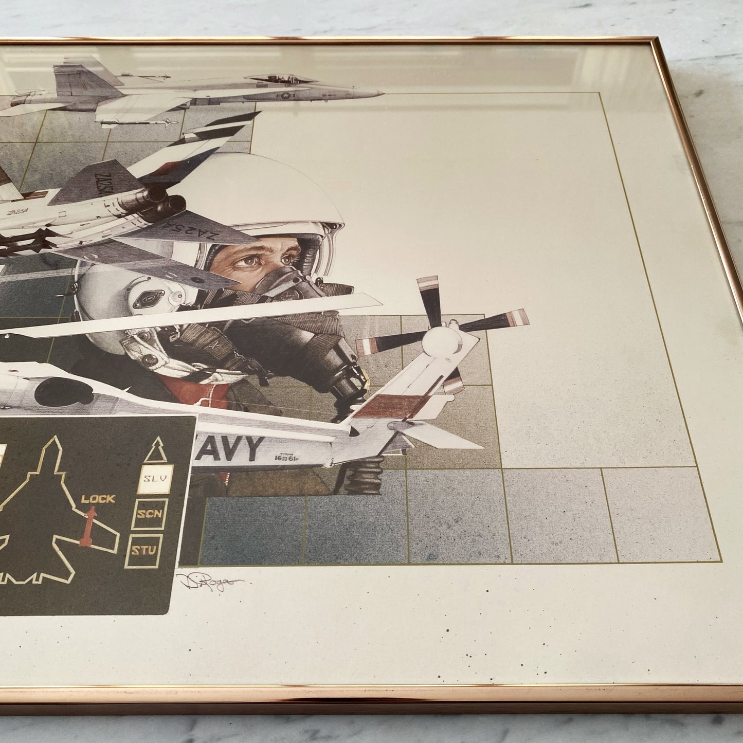 Vintage Framed Navy Airplane Poster