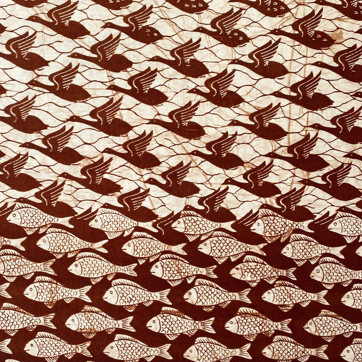 Vintage Bird / Fish Textile Piece, 30 x 32