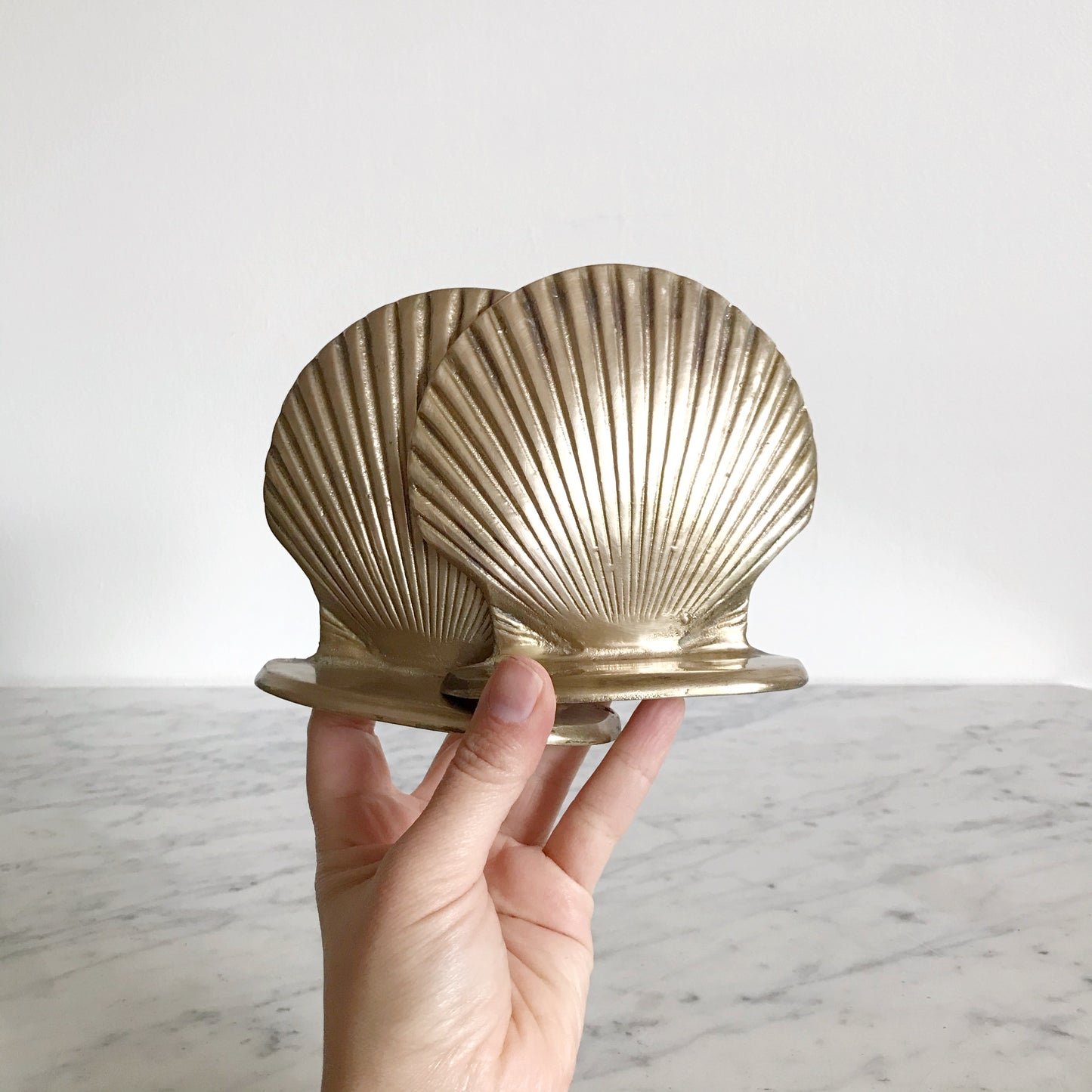 Pair of Vintage Brass Seashell Bookends