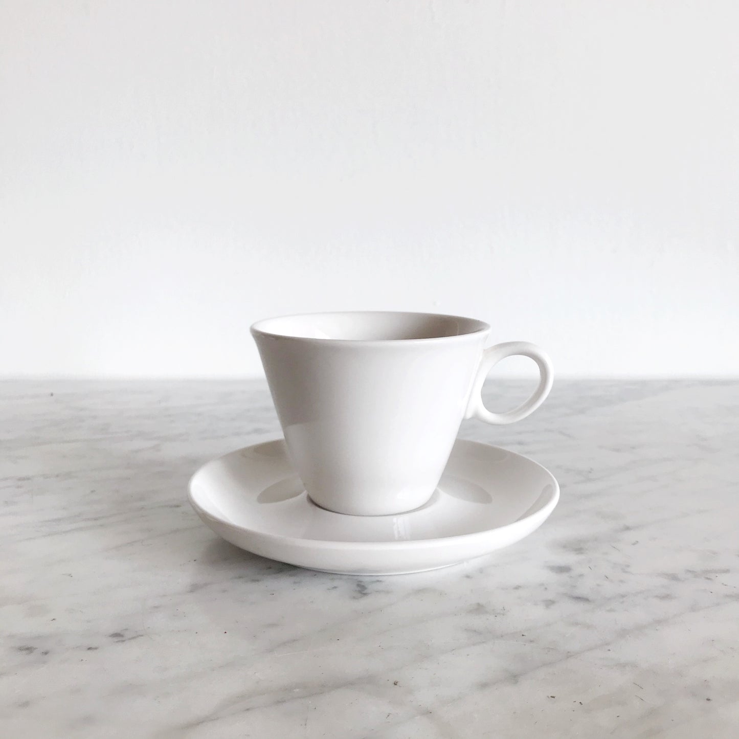 Vintage White Ceramic Cups + Saucers, 12-pc Set