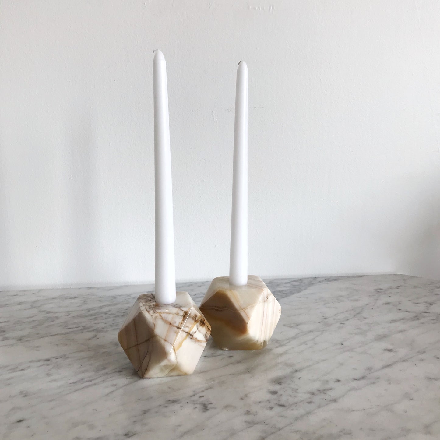 Pair of Vintage Geometric Marble Candle Holders