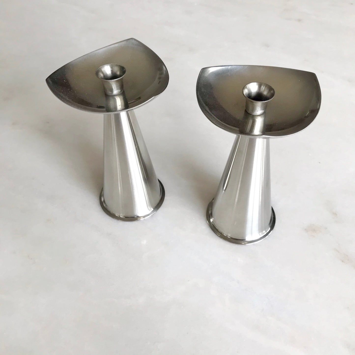 Pair of Tall Vintage Stainless Candle Holders