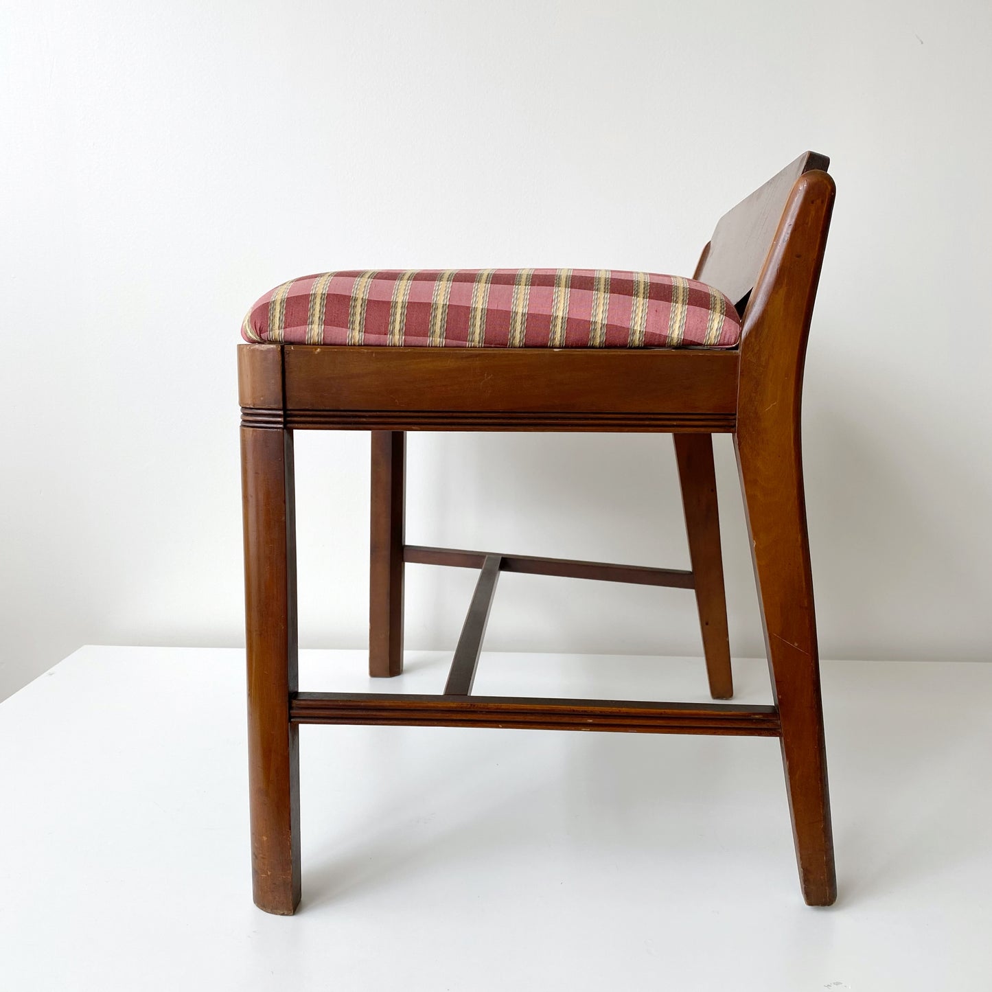 Antique Vanity Stool with Silk Plaid Seat