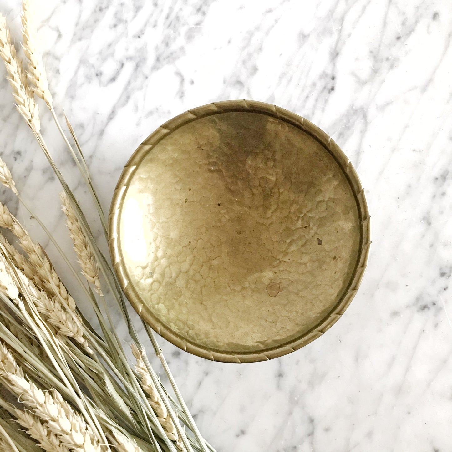 Vintage Hammered Brass Footed Dish, Sweden