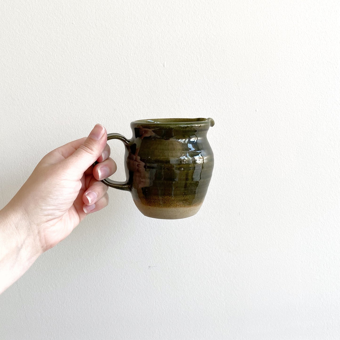 Vintage Green Pottery/Creamer with Handle
