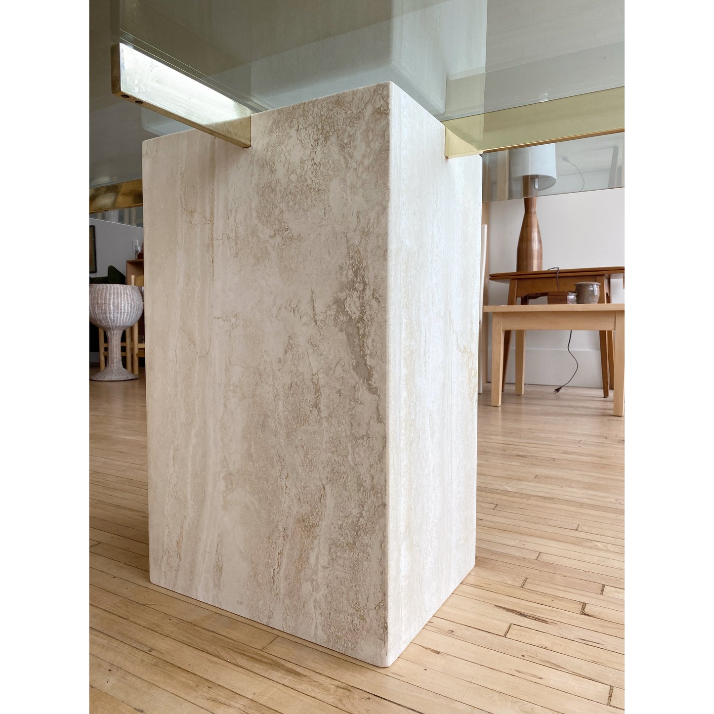 Vintage Italian Travertine + Glass Dining Table