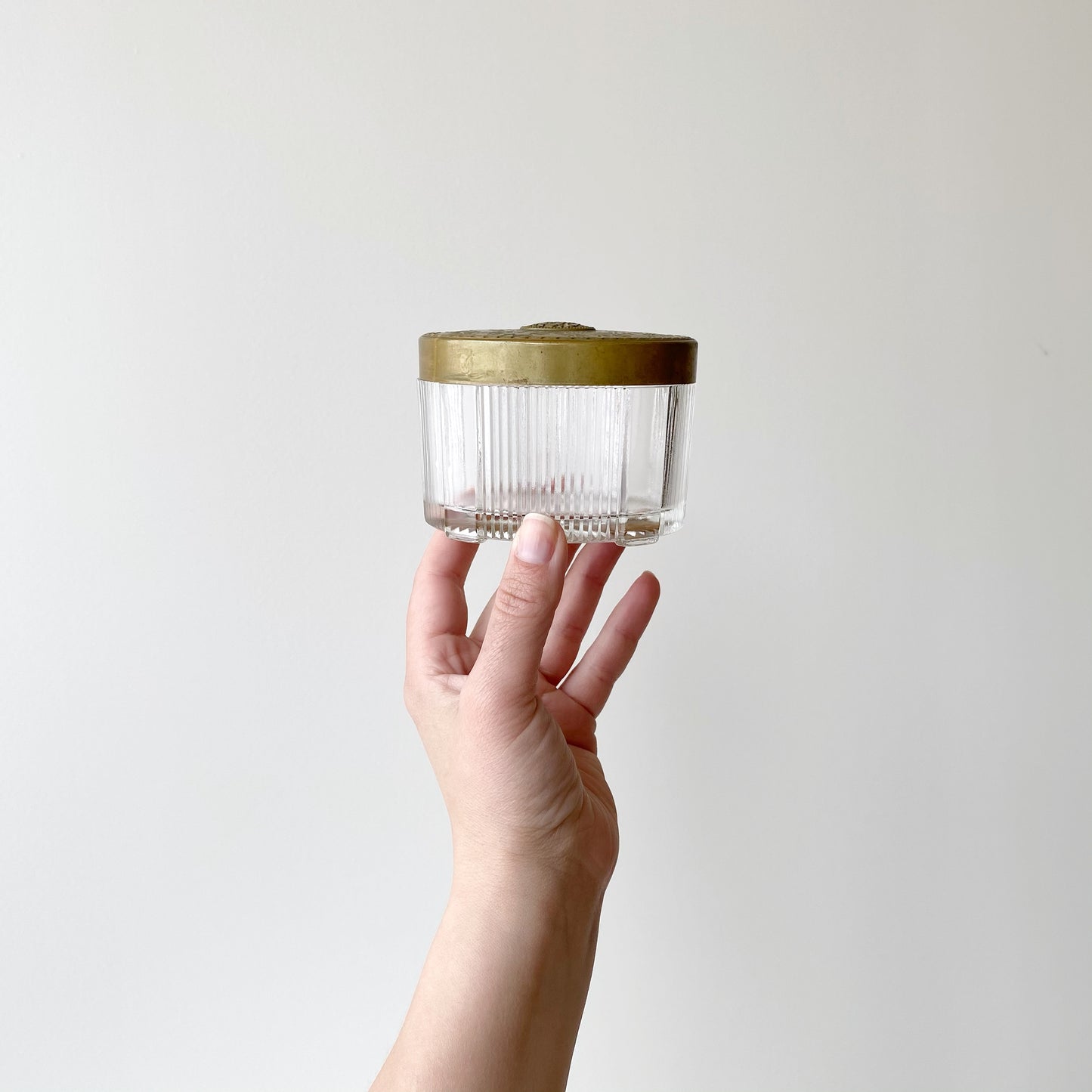 Vintage Victorian Glass Vanity Jar with Brass Lid