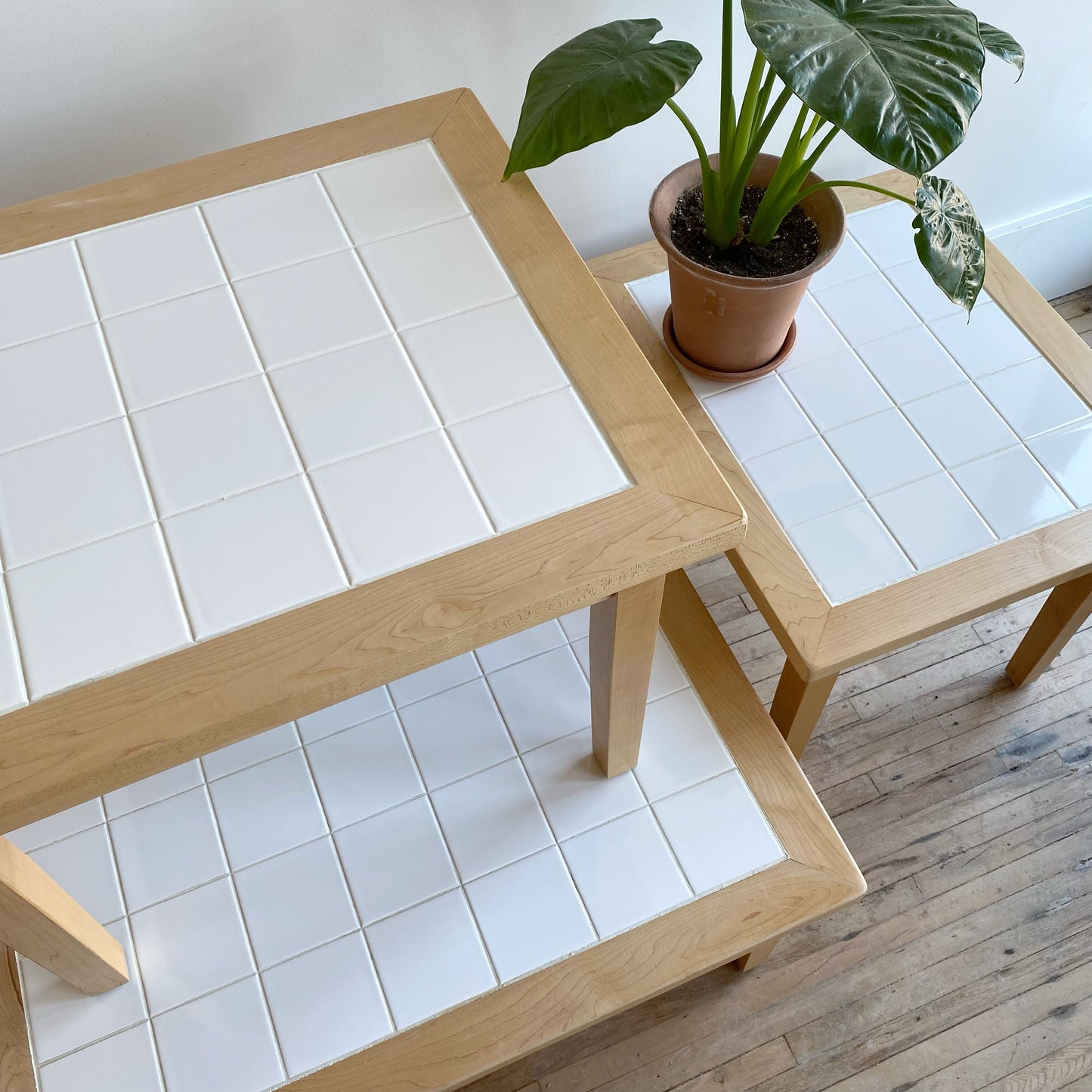 Vintage 90's Maple + White Tile Tables, Choose