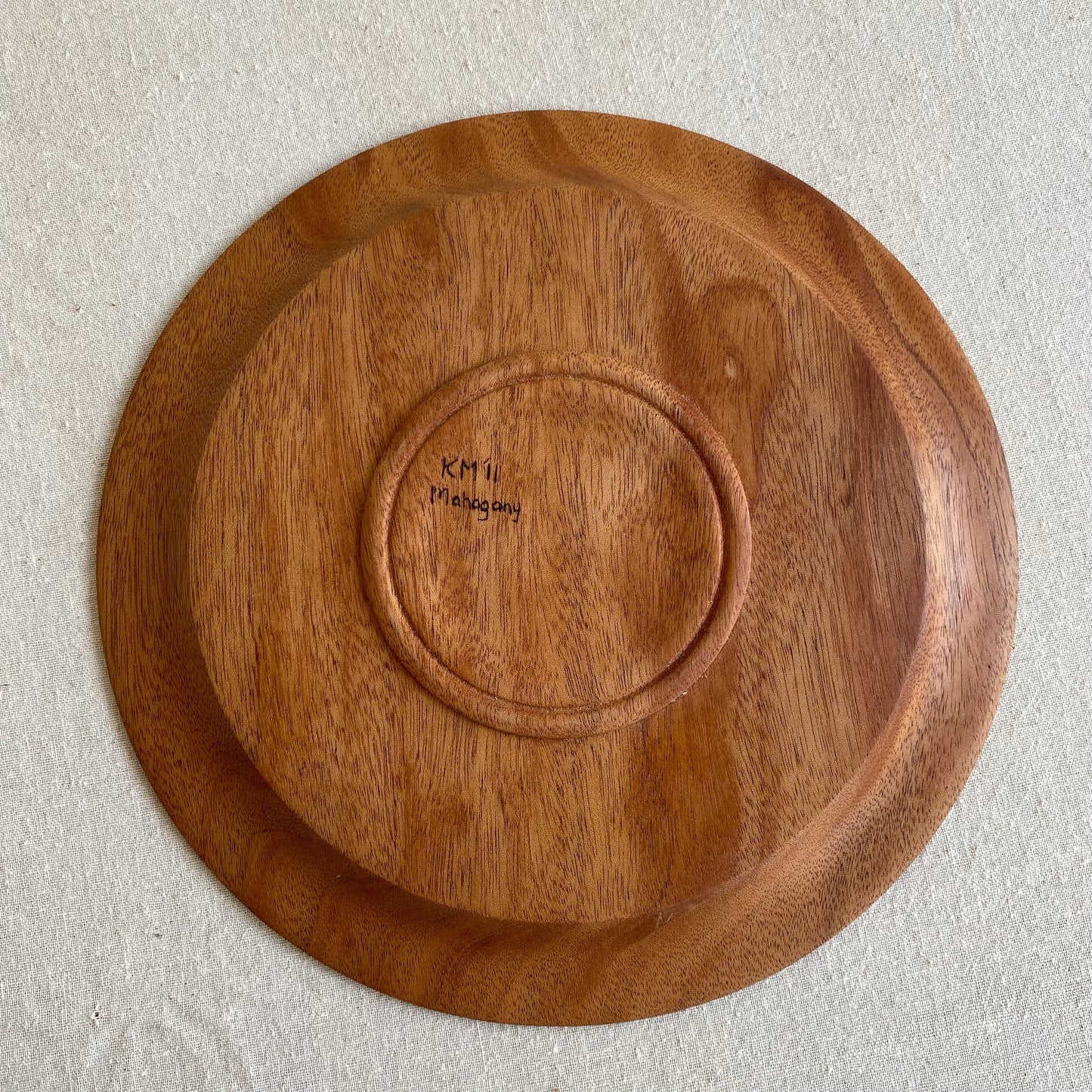 Large Mahogany Wood Plate, 11.5"