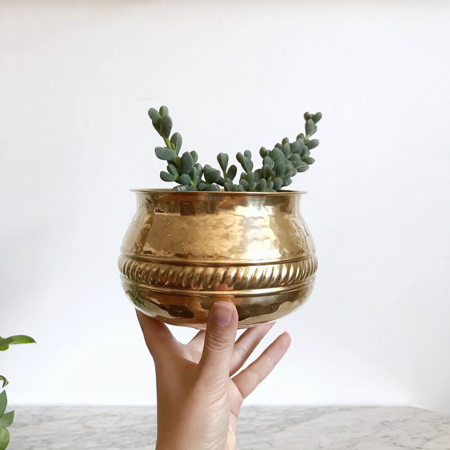 Vintage Decorative Hammered Brass Planter