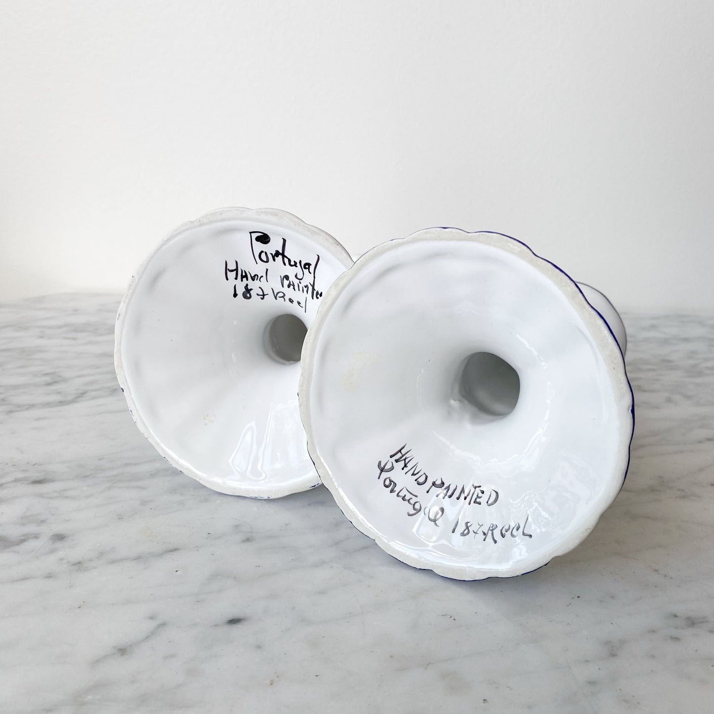 Pair of Hand-painted Candlestick Holders, Portugal