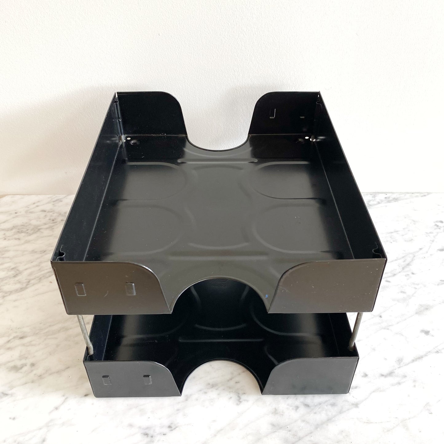 Vintage Black Metal Double Paper Tray
