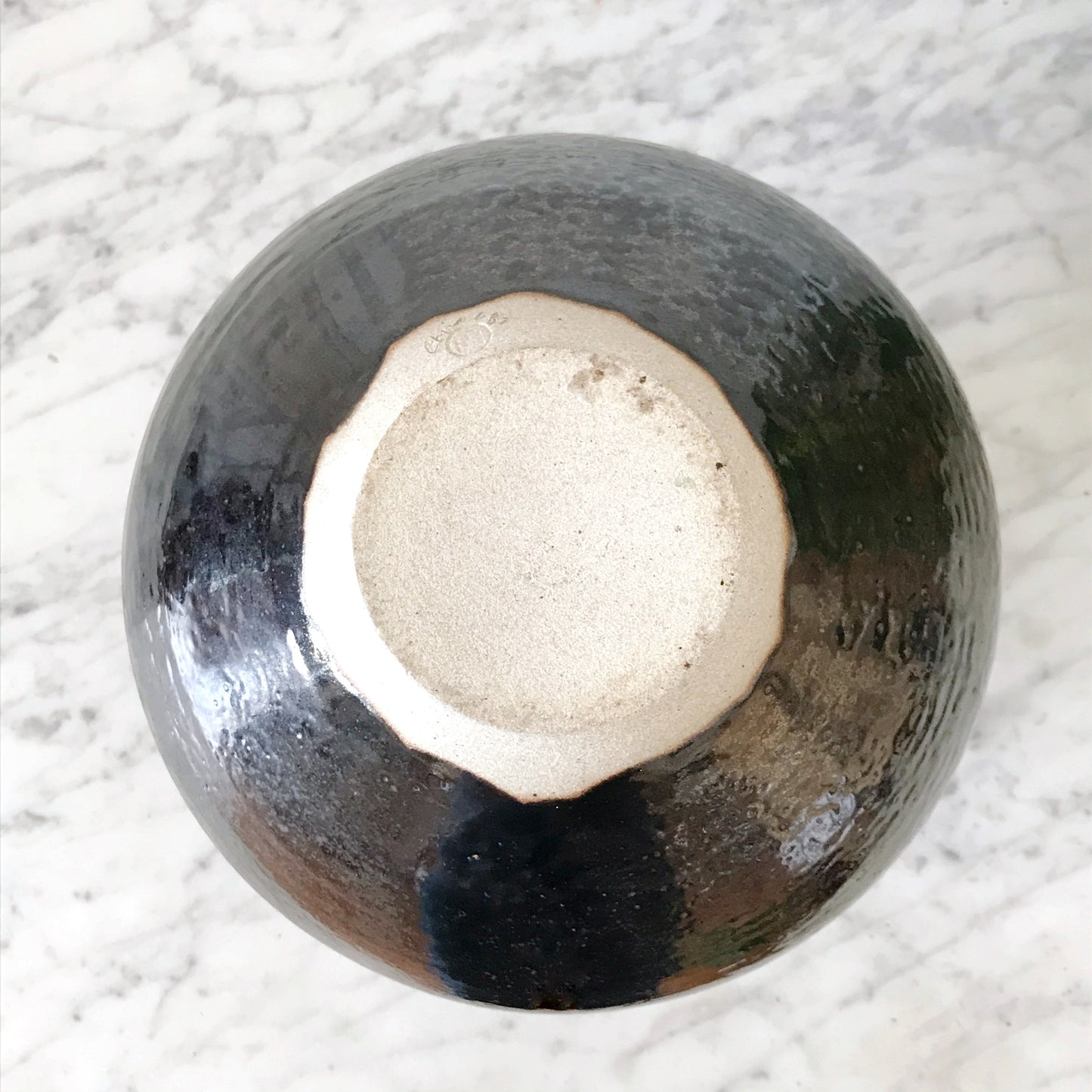 Large Vintage Studio Pottery Vase, Dark Blue-Black
