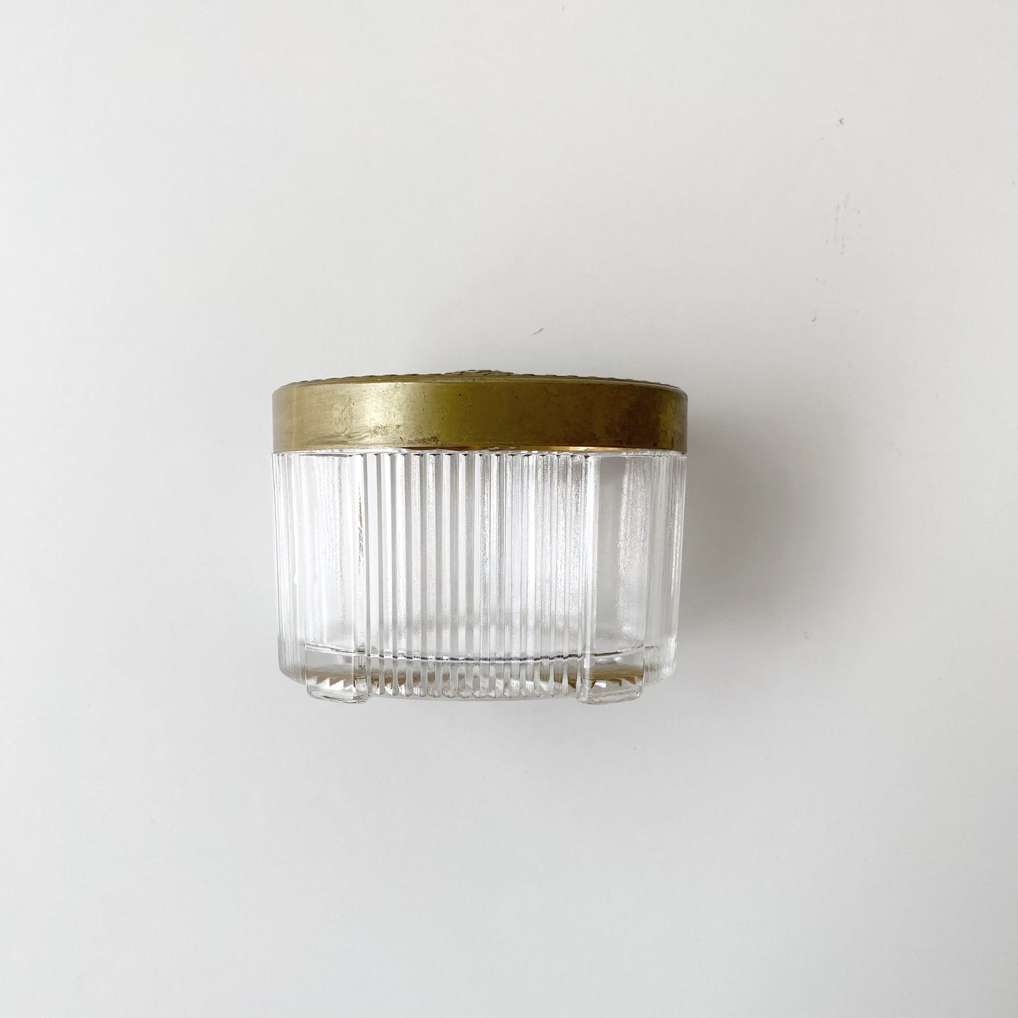 Vintage Victorian Glass Vanity Jar with Brass Lid