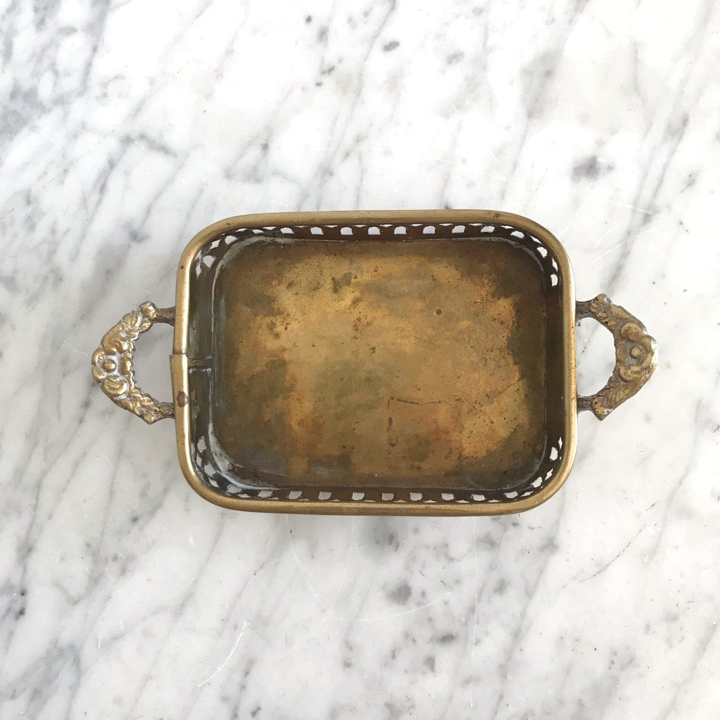 Small Vintage Brass Tray w/ Cutout Rim
