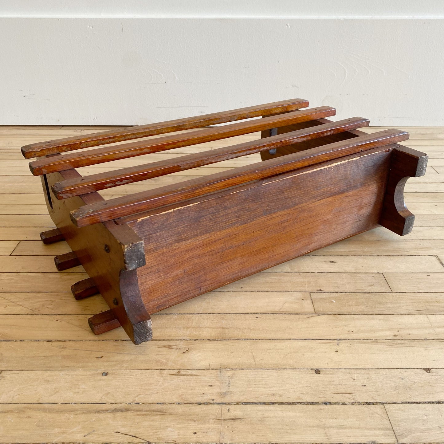Vintage Handcrafted Wood Slat Magazine Holder