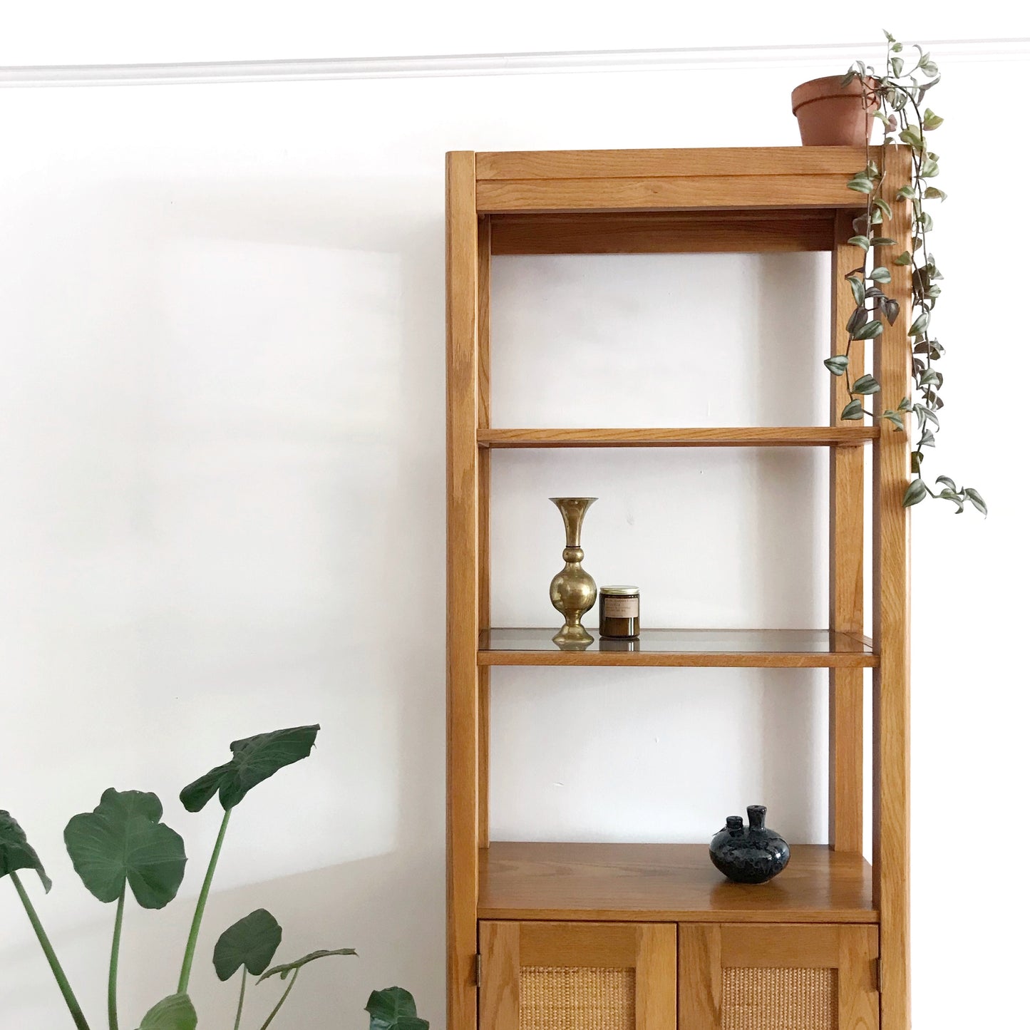 Vintage Oak Display Cabinet with Caning