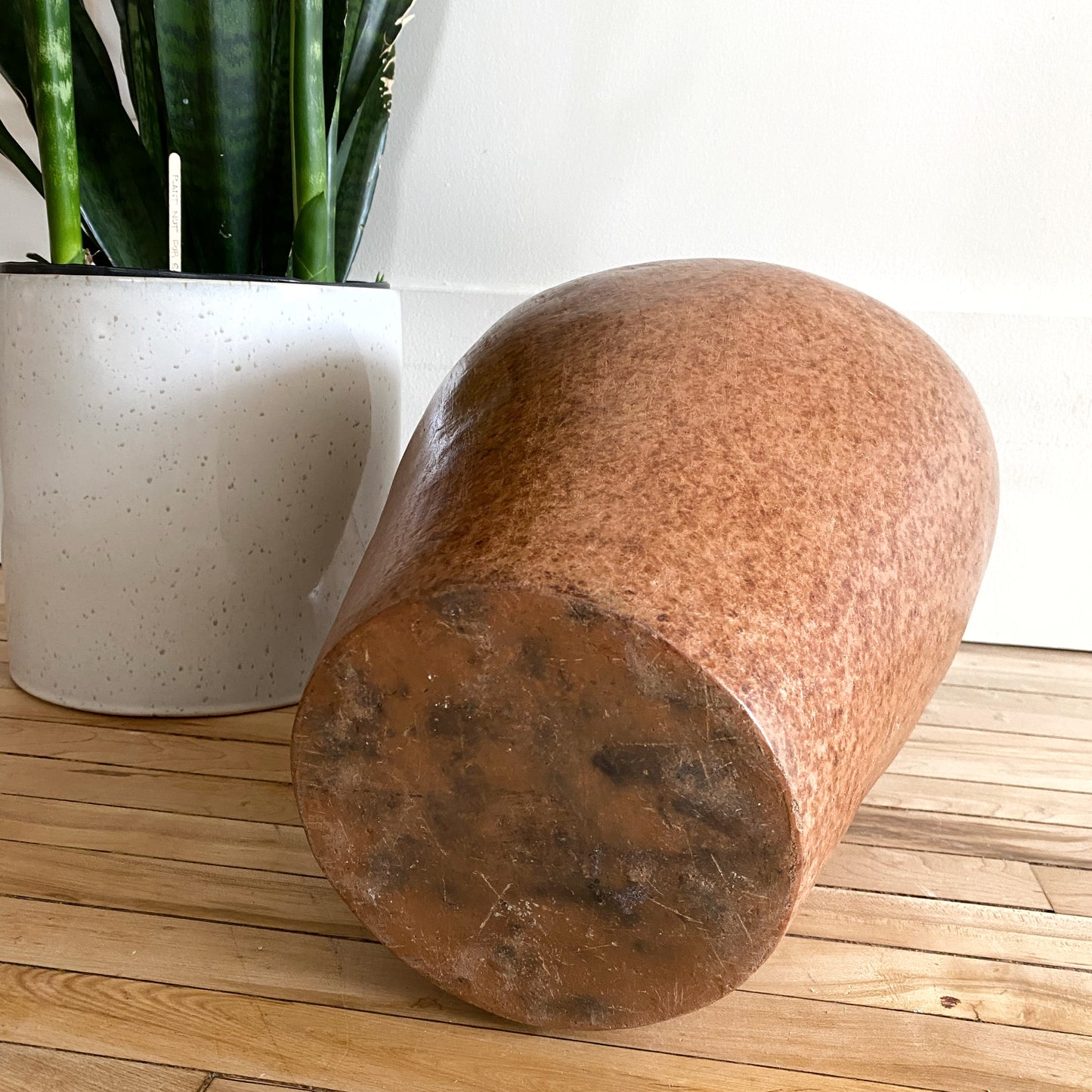 Oversized Vintage Clay Vase with Rattan Edge