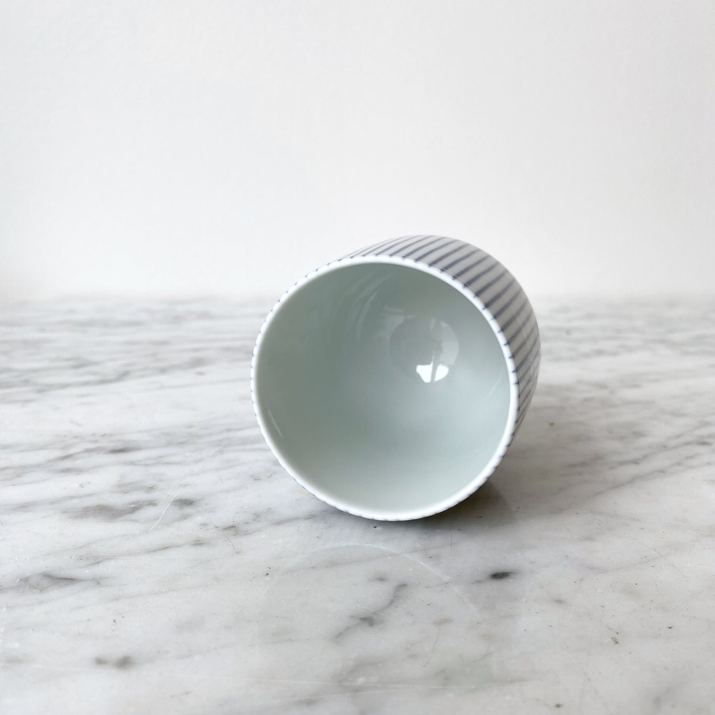 Single Petite Blue Pinstripe Porcelain Cup