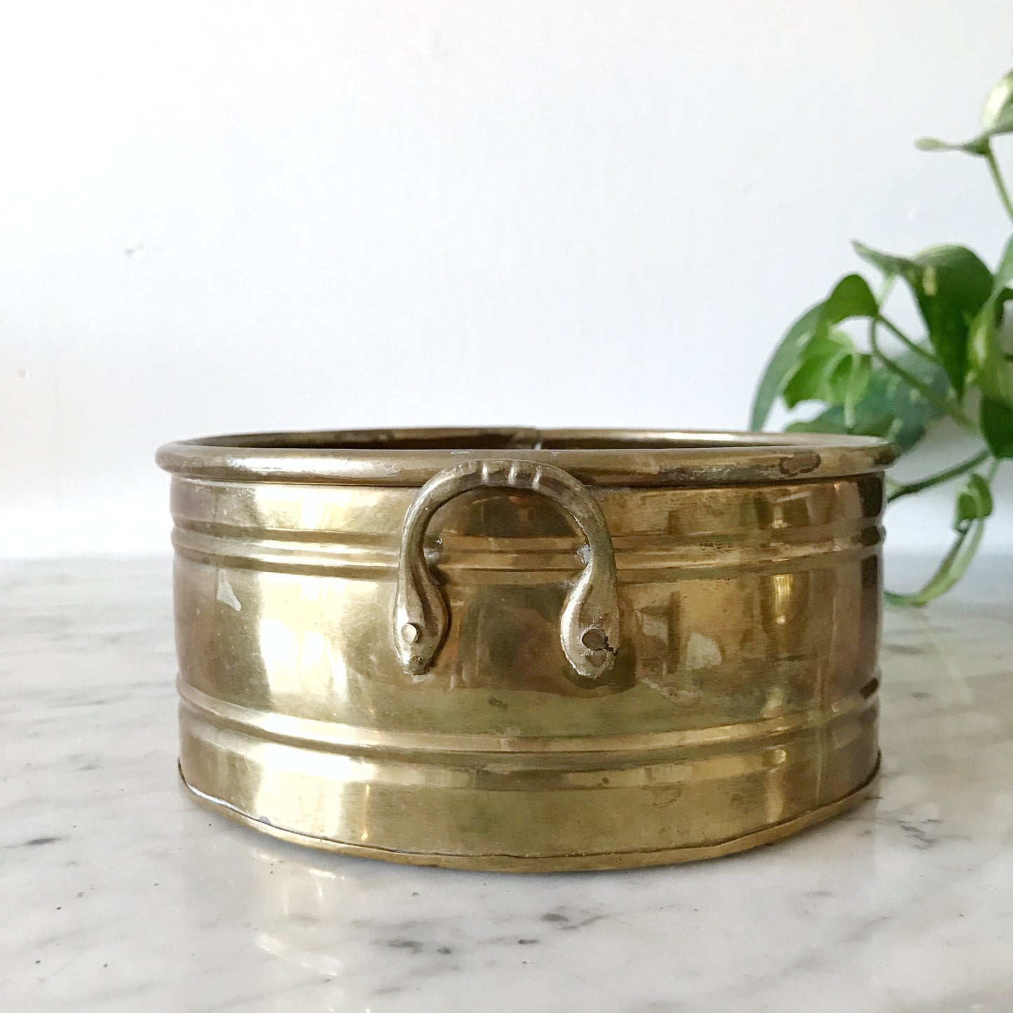 Vintage Shallow Round Brass Planter