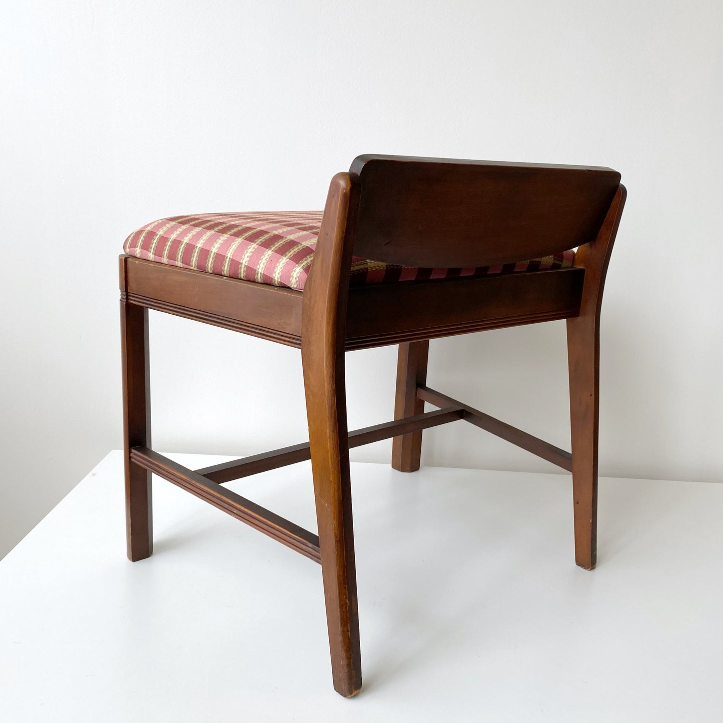 Antique Vanity Stool with Silk Plaid Seat