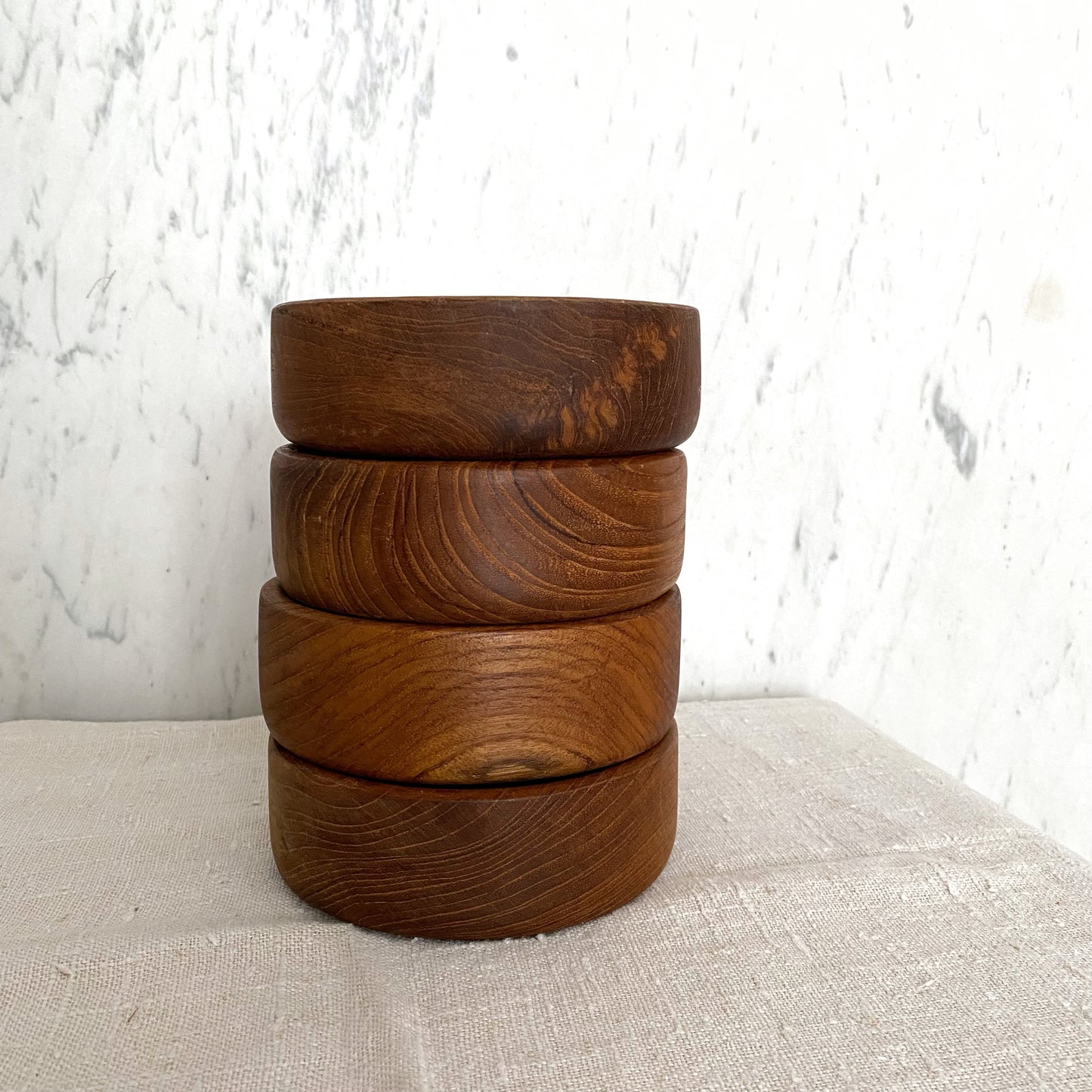 S/4 Vintage Turned Teak Wood Bowls