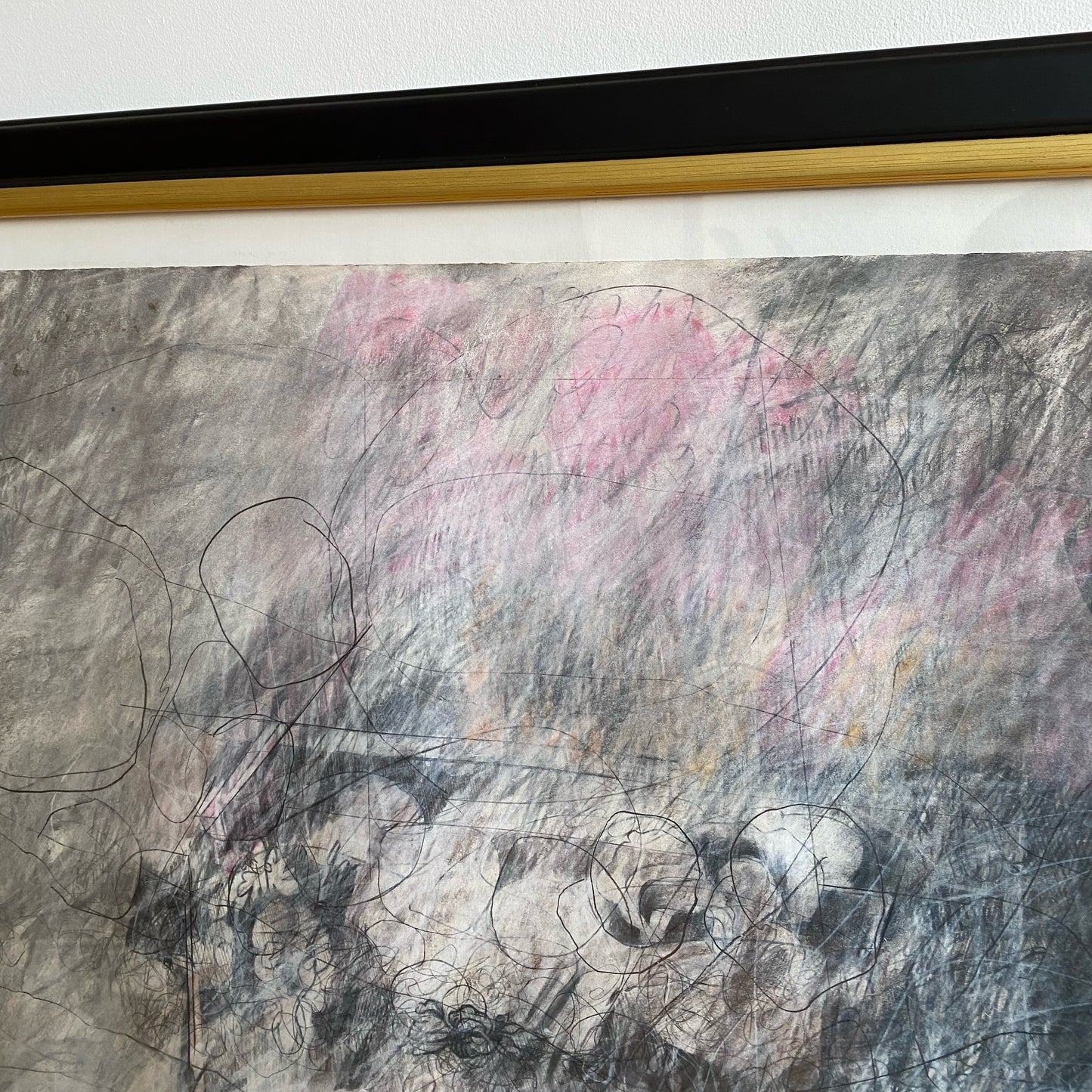 Large Original Vintage Abstract Drawing, (41” w x 31.75”)