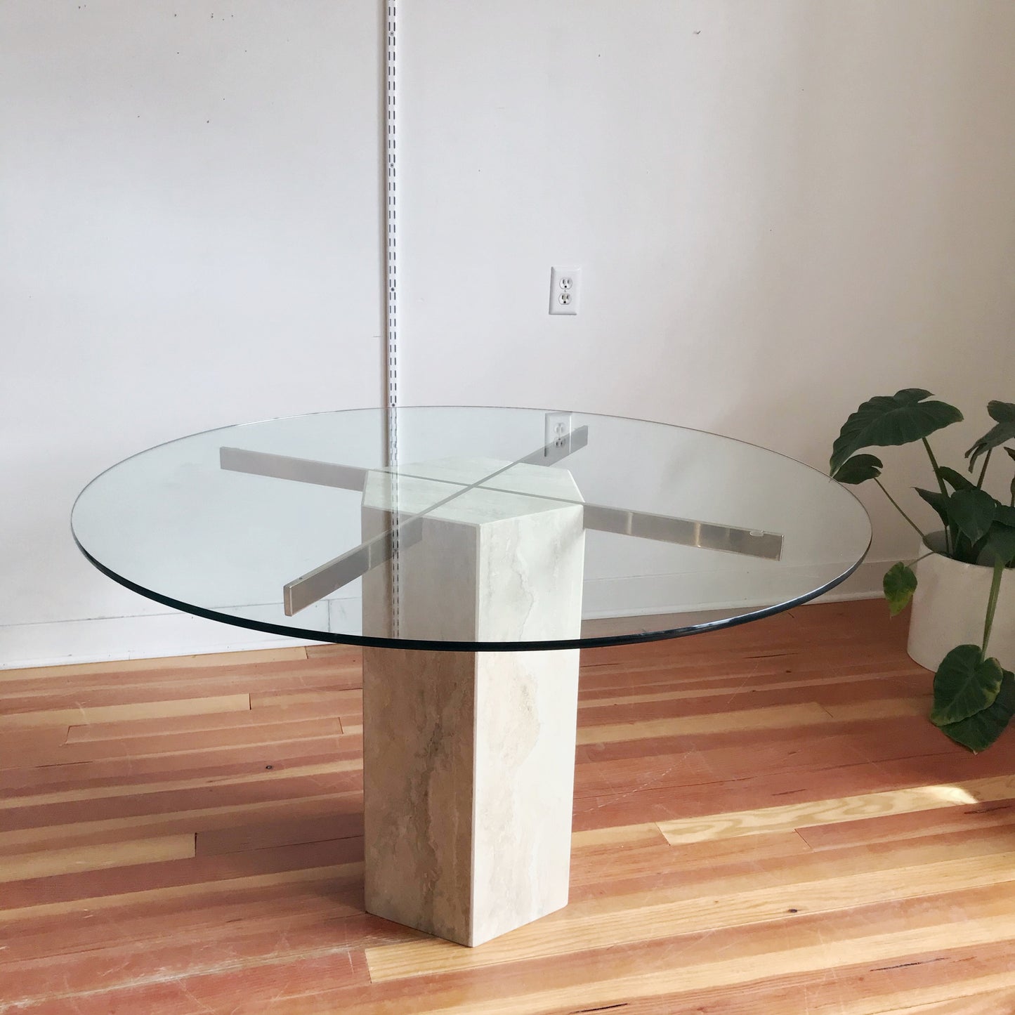 1970's Octagonal Italian Marble + Glass Dining Table
