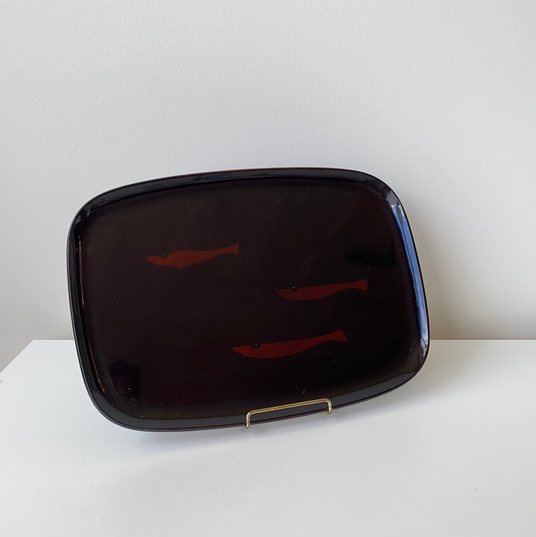 Vintage MCM Lacquered Tray with Fish