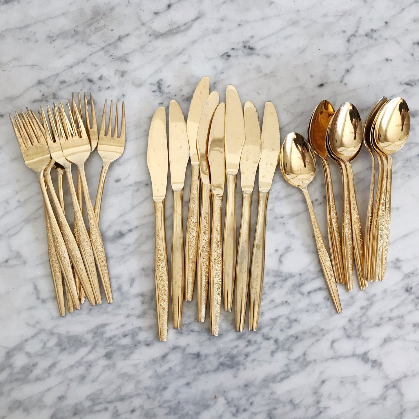 Vintage Gold Flatware, Floral Pattern, 28-piece