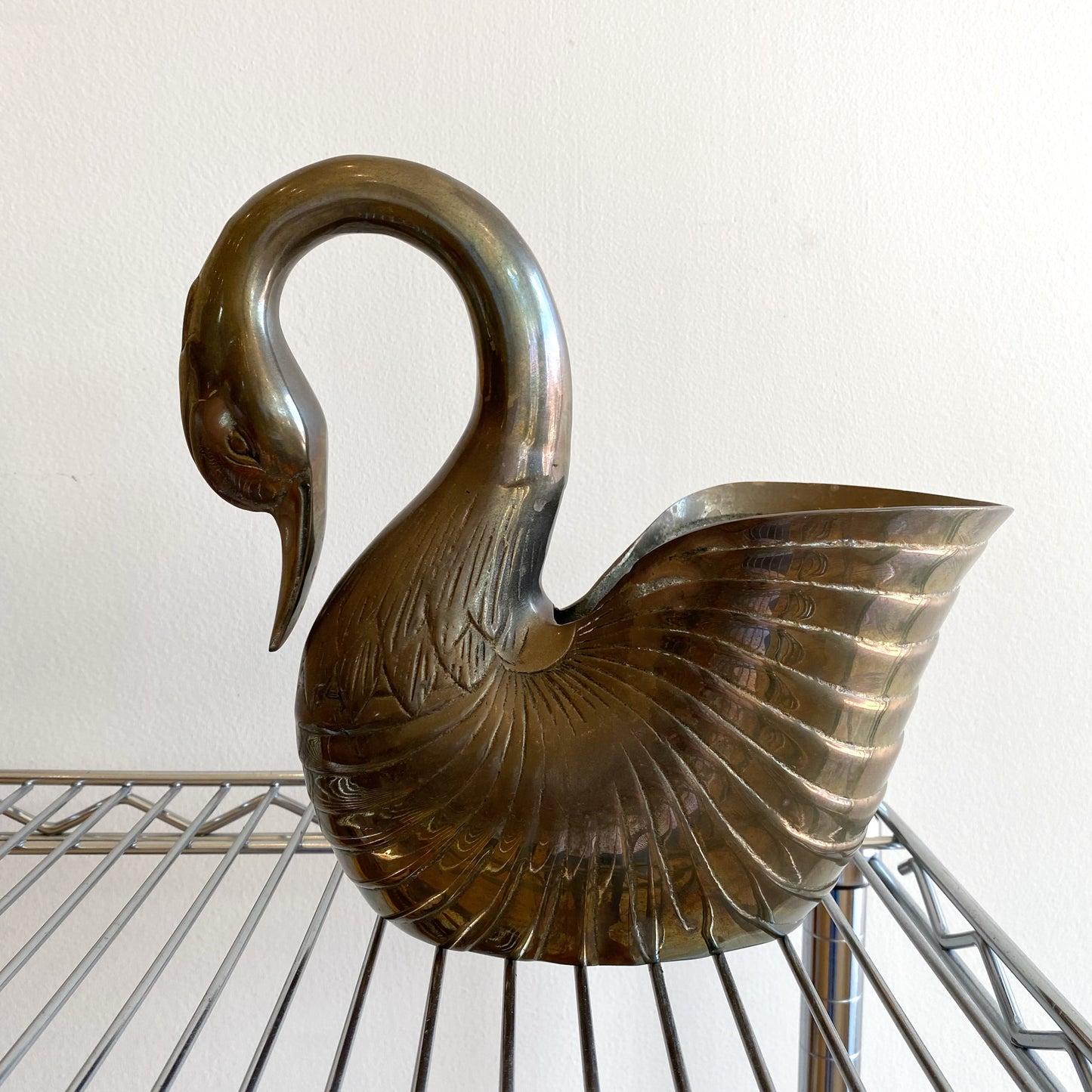 Large Vintage Brass Swan Planter