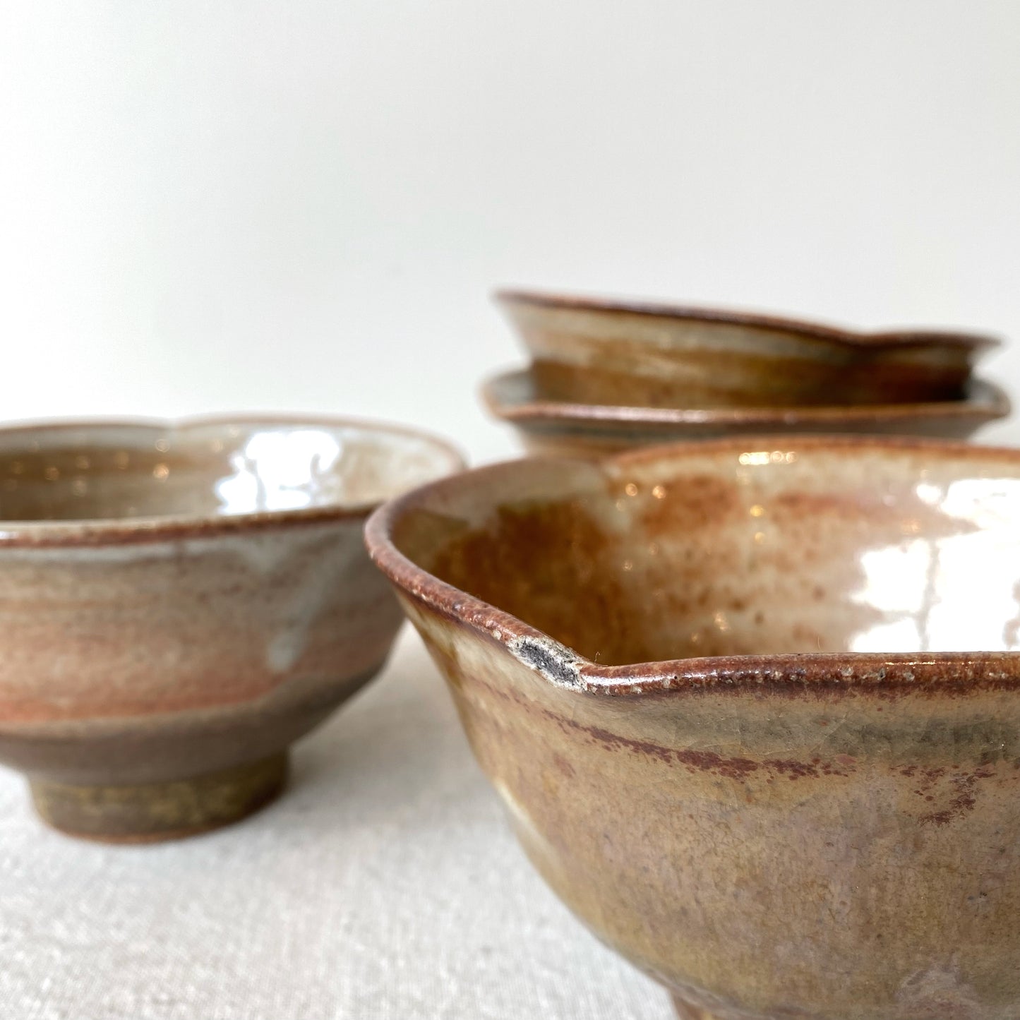 Set of 4 Vintage Wabi Sabi Stoneware Bowls