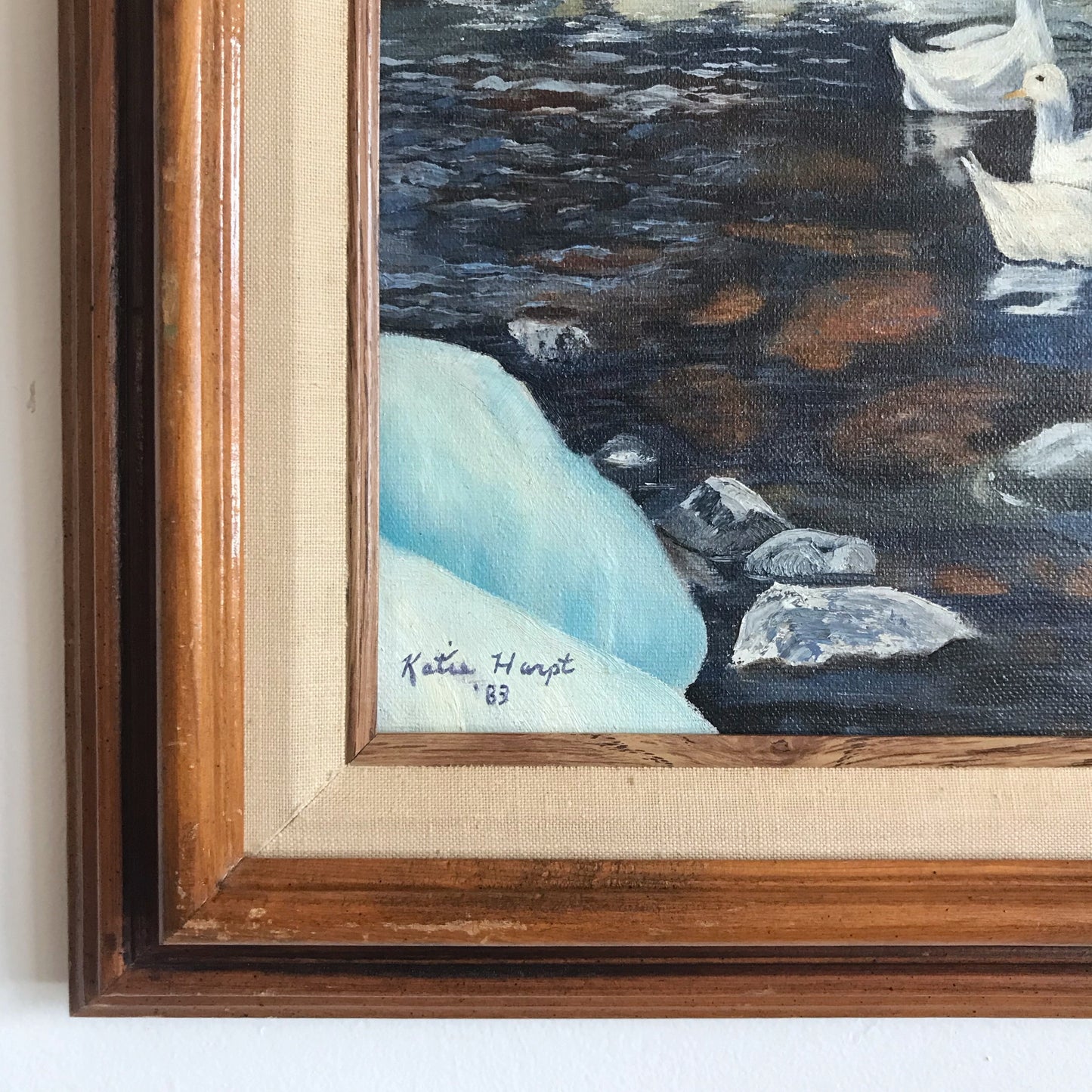 Vintage Original Painting, Winter Ducks
