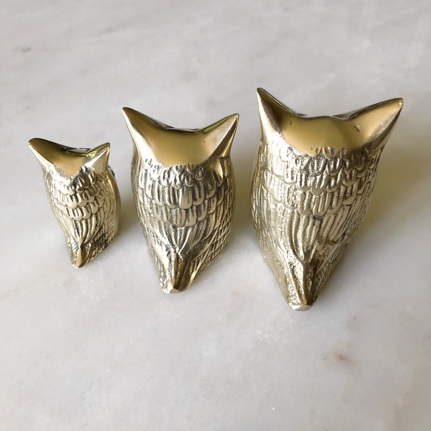 Vintage Brass Owl Family Trio
