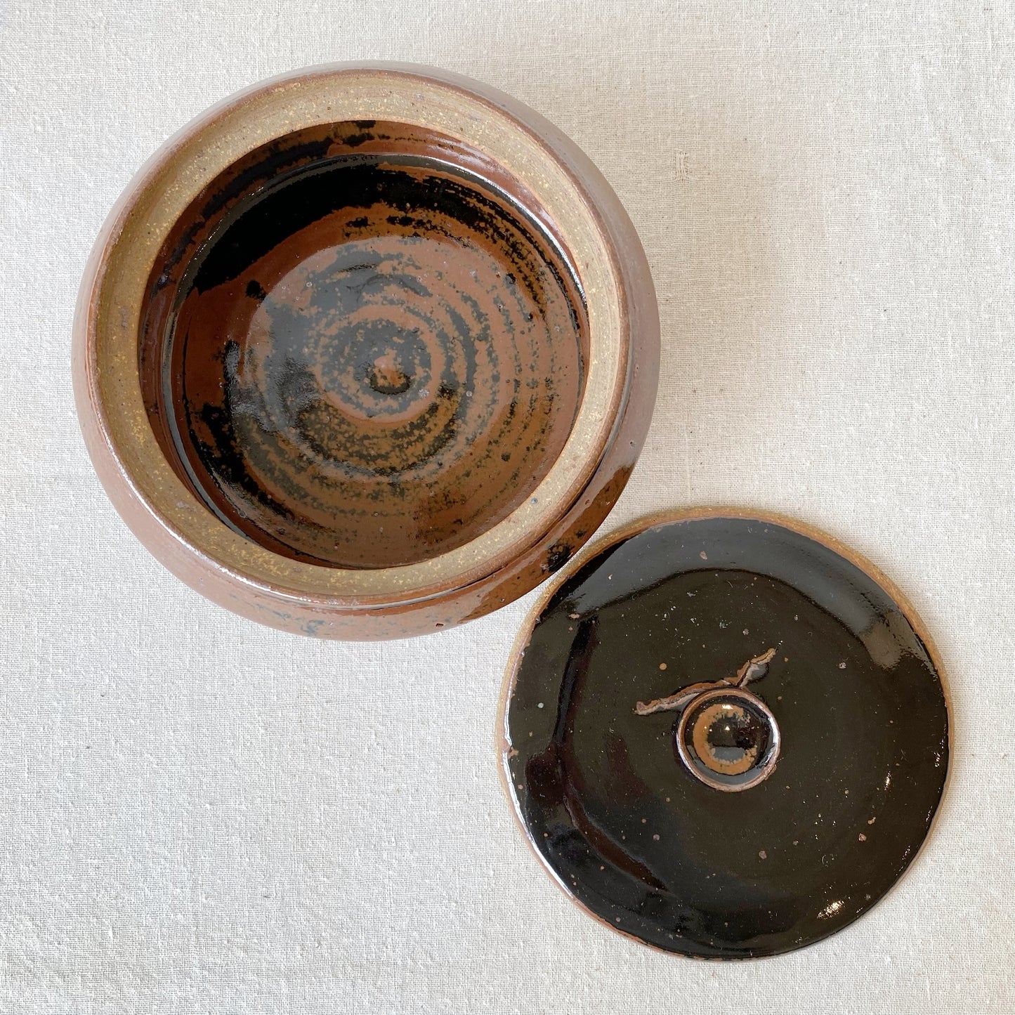 Large Vintage Stoneware Lidded Dish