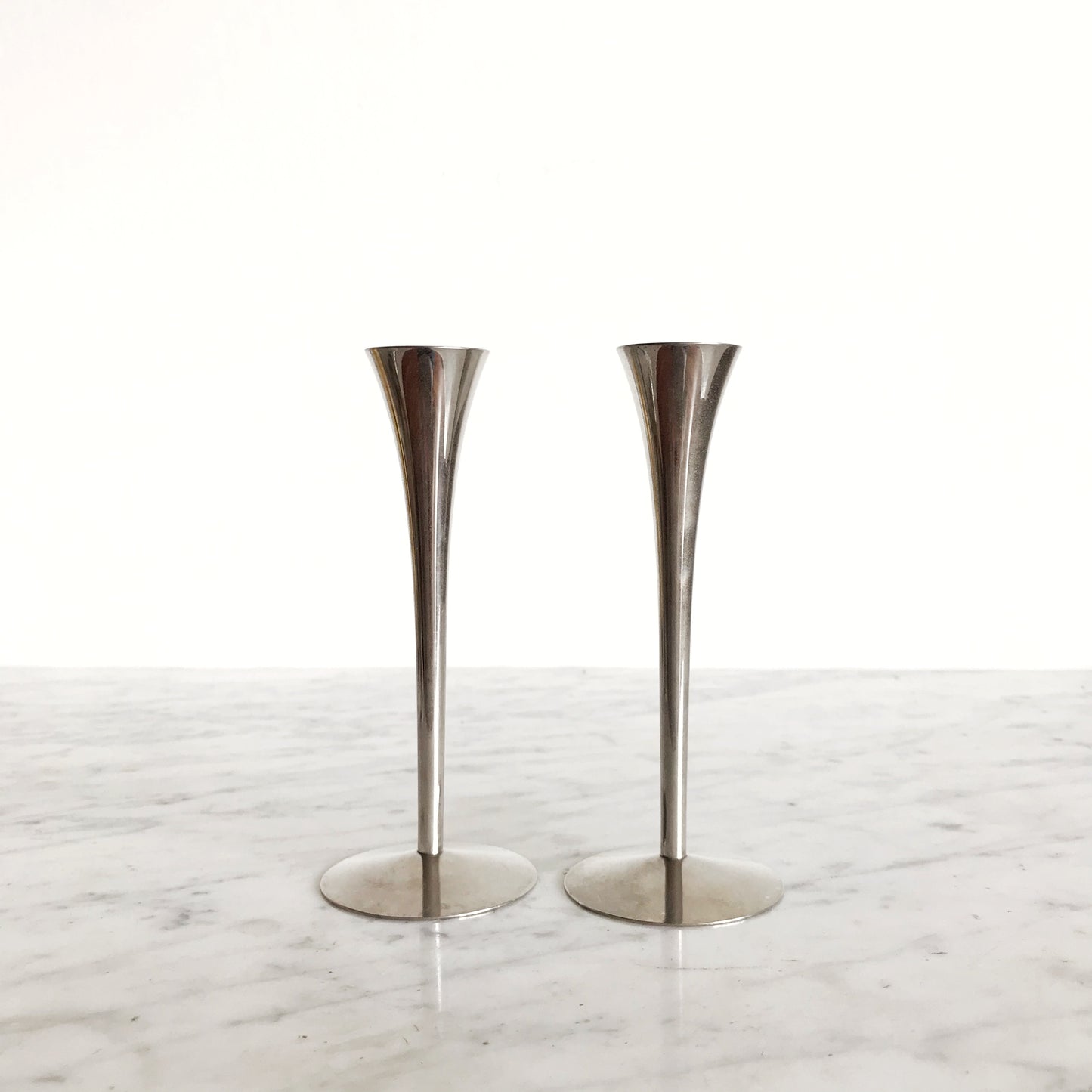 Pair of Slender Silver Candle Holders, Germany