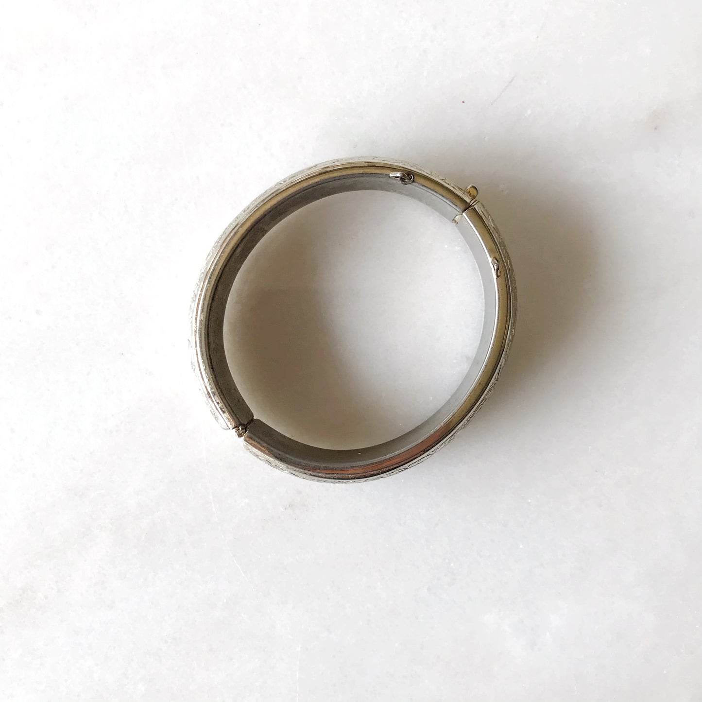 Vintage Silver Etched Floral Clip Bracelet
