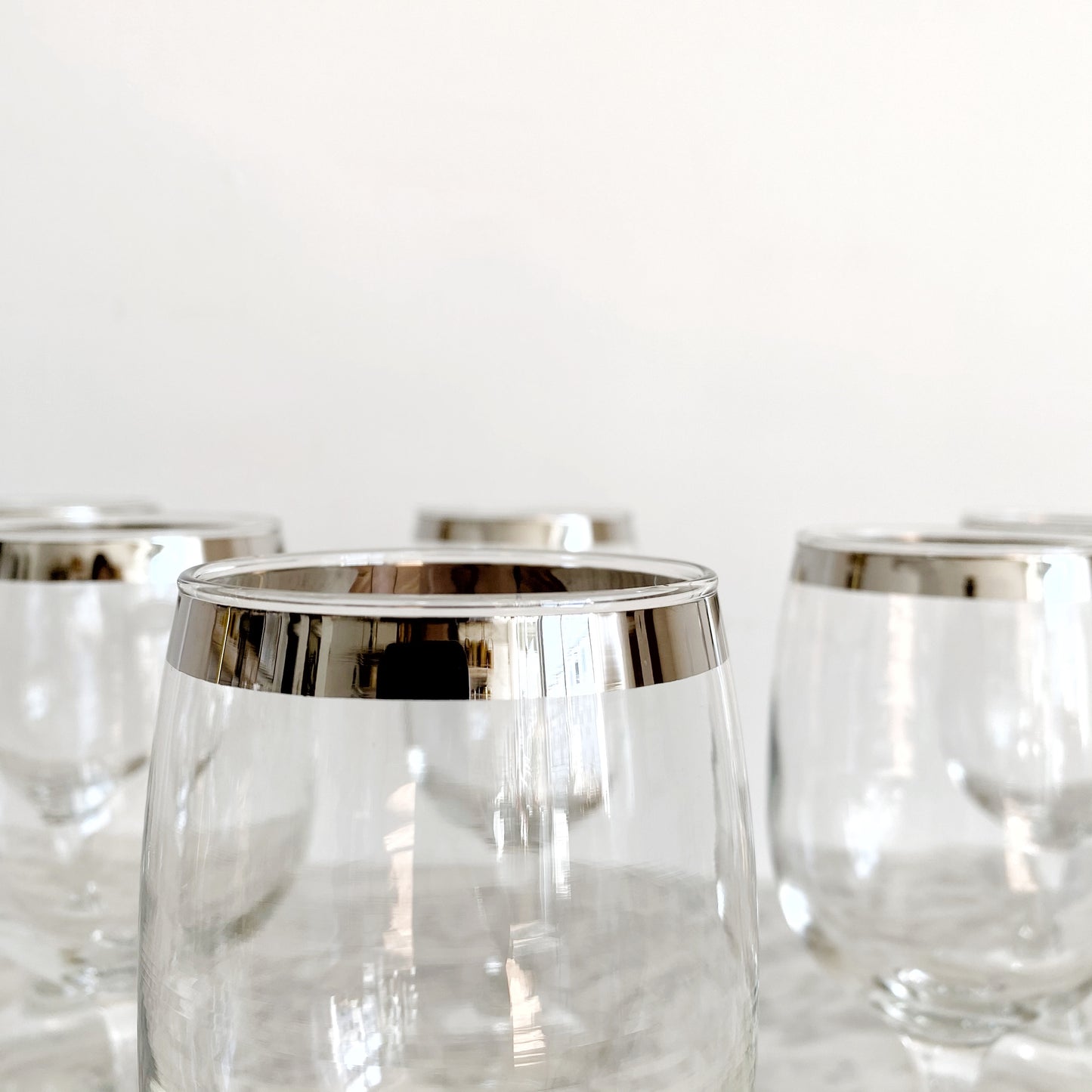 Silver Rimmed Wine Glasses, Set of 6