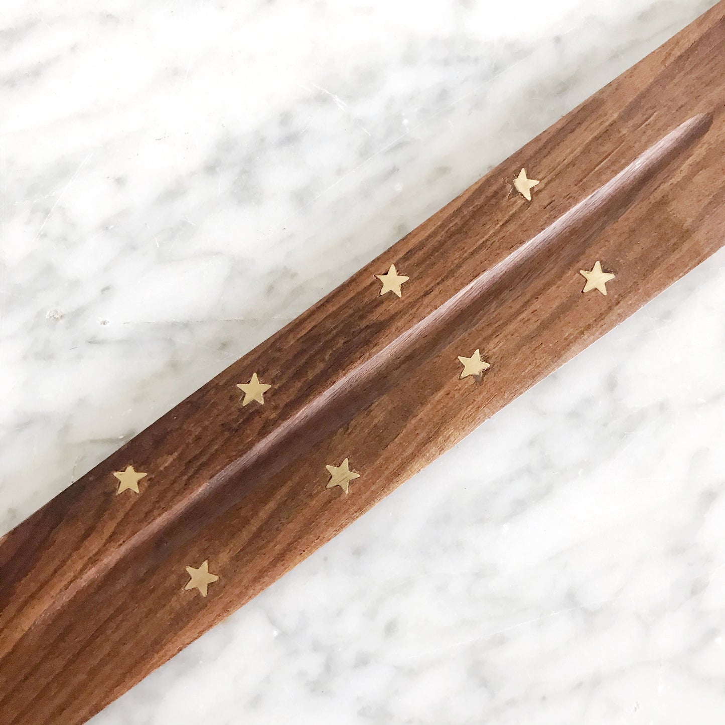 Wood Incense Holder, Brass Stars
