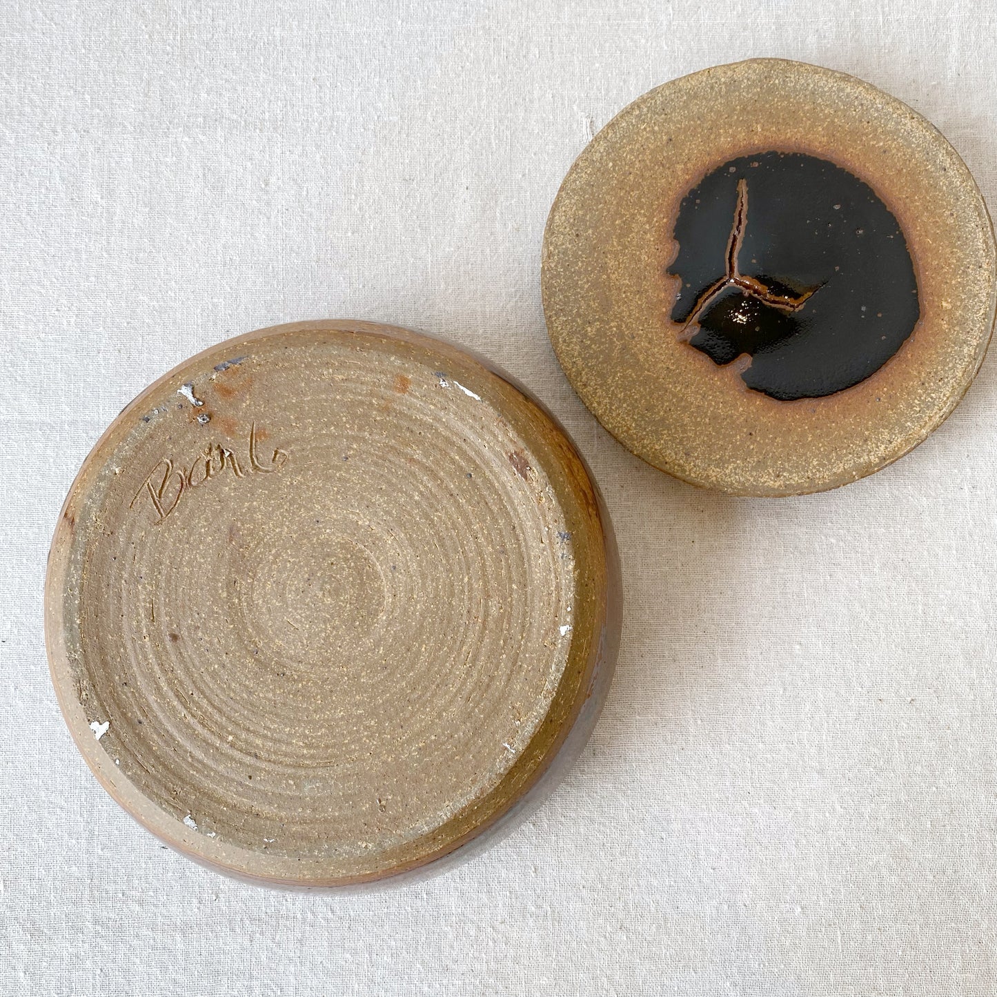 Large Vintage Stoneware Lidded Dish