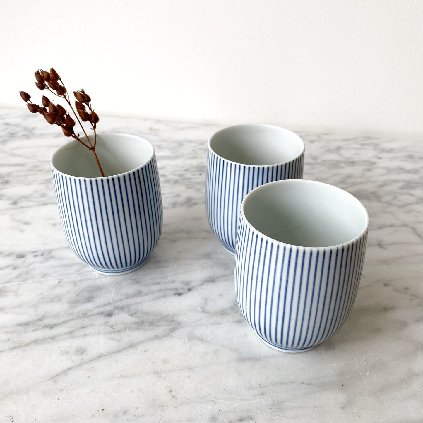 Single Petite Blue Pinstripe Porcelain Cup