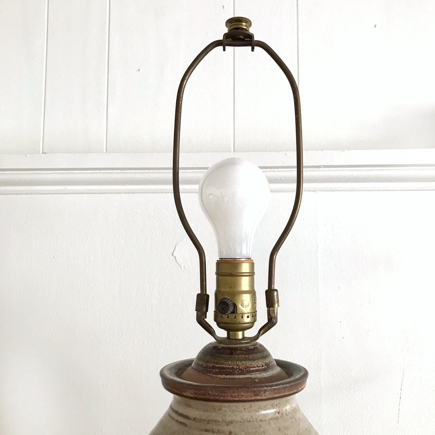 Vintage Stoneware Lamp with Abstract Glaze
