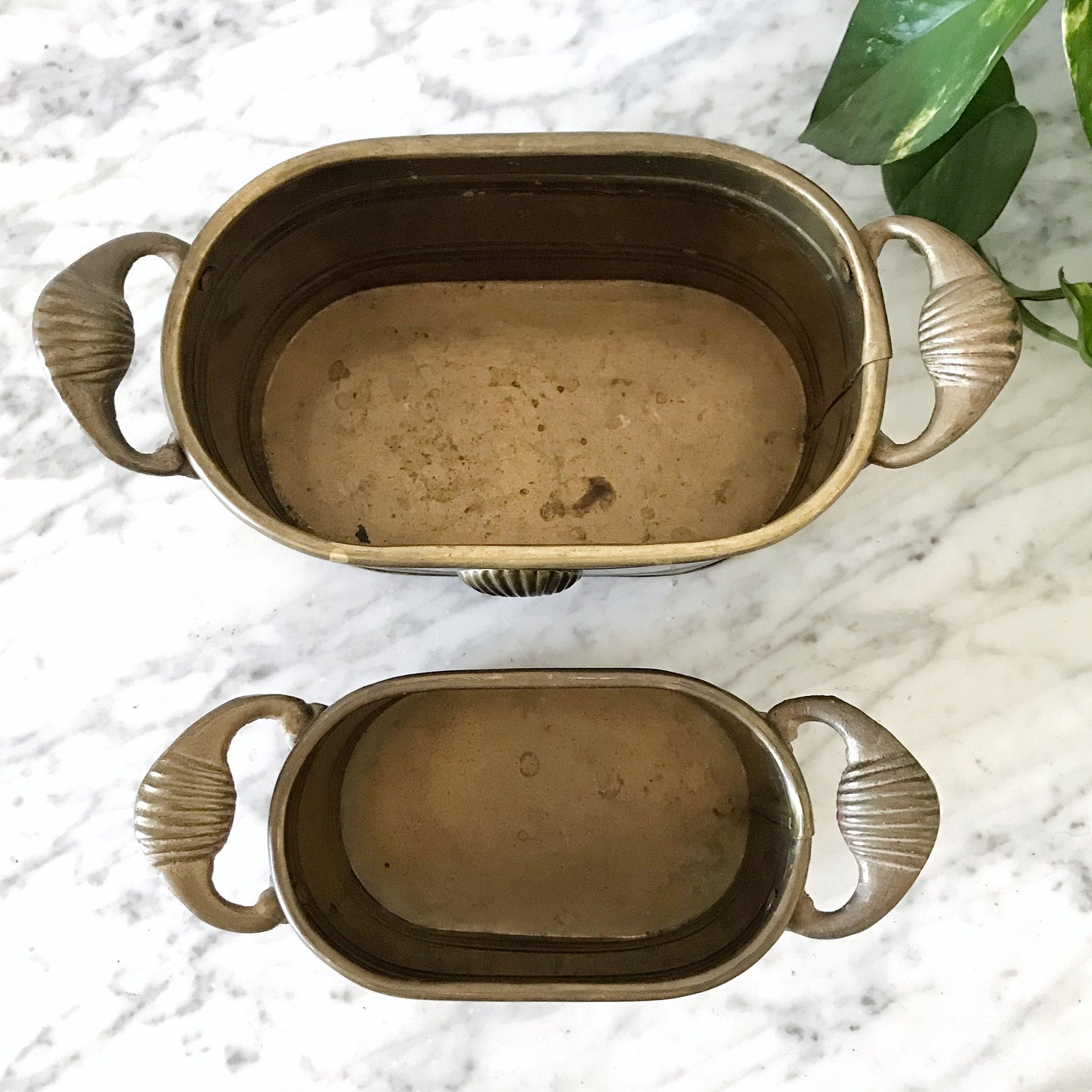 Pair of Vintage Brass Seashell Planters