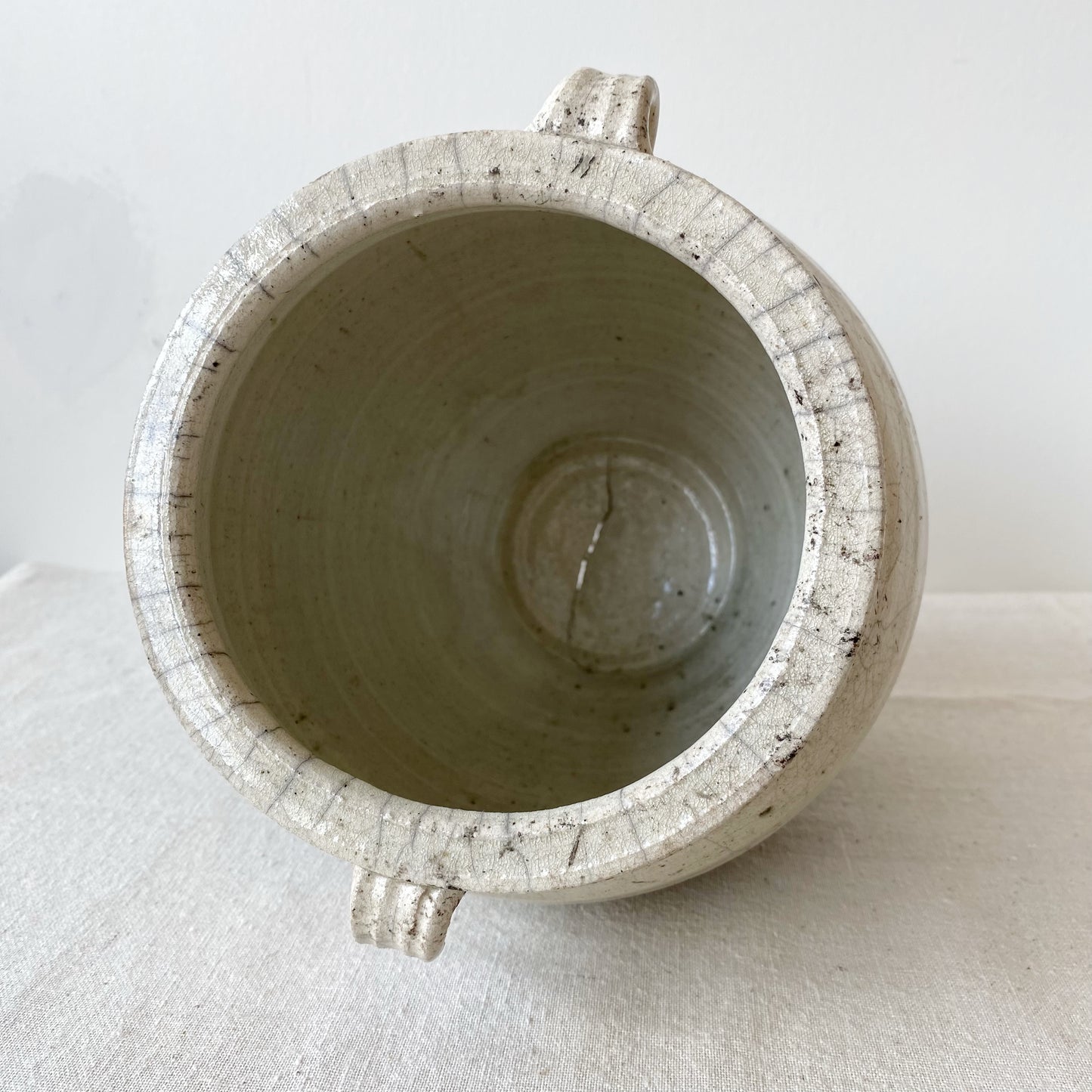 Large Vintage Clay Vase, Charcoal & White