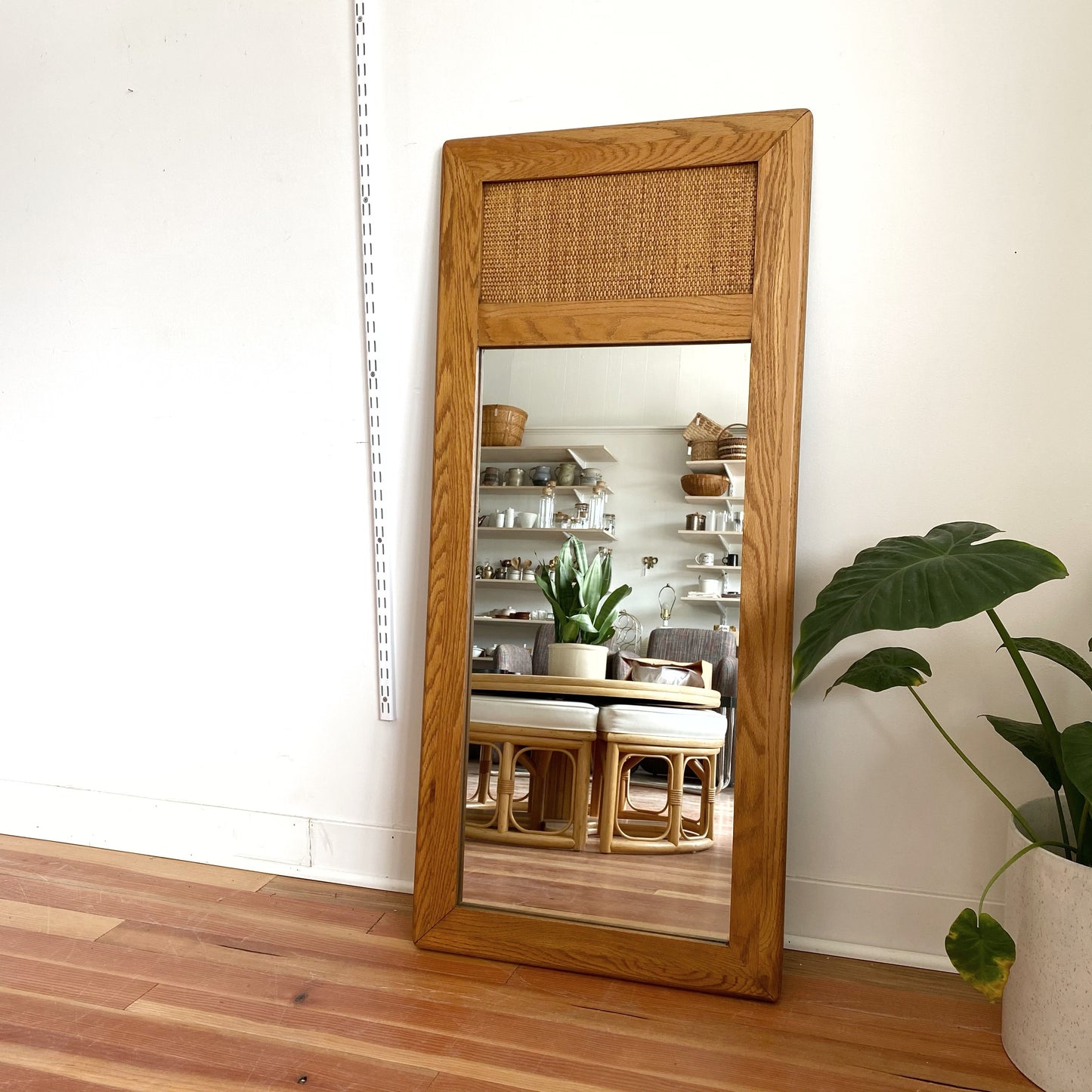 Vintage Oak + Wicker Mirror (51.5” x 23”)